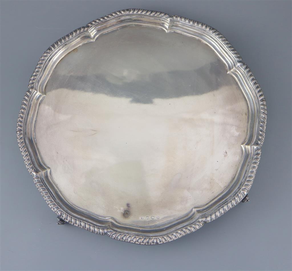 A modern silver shaped circular salver, by Viners Ltd, 40 oz.